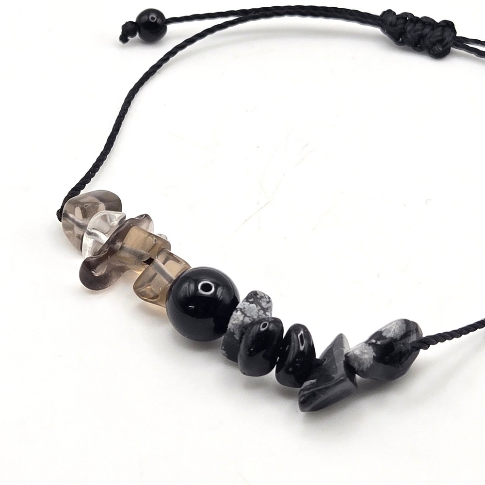 Life Takes Bravery‎ Bracelet Smoky Quartz Snowflake Obsidian Black Onyx Cord